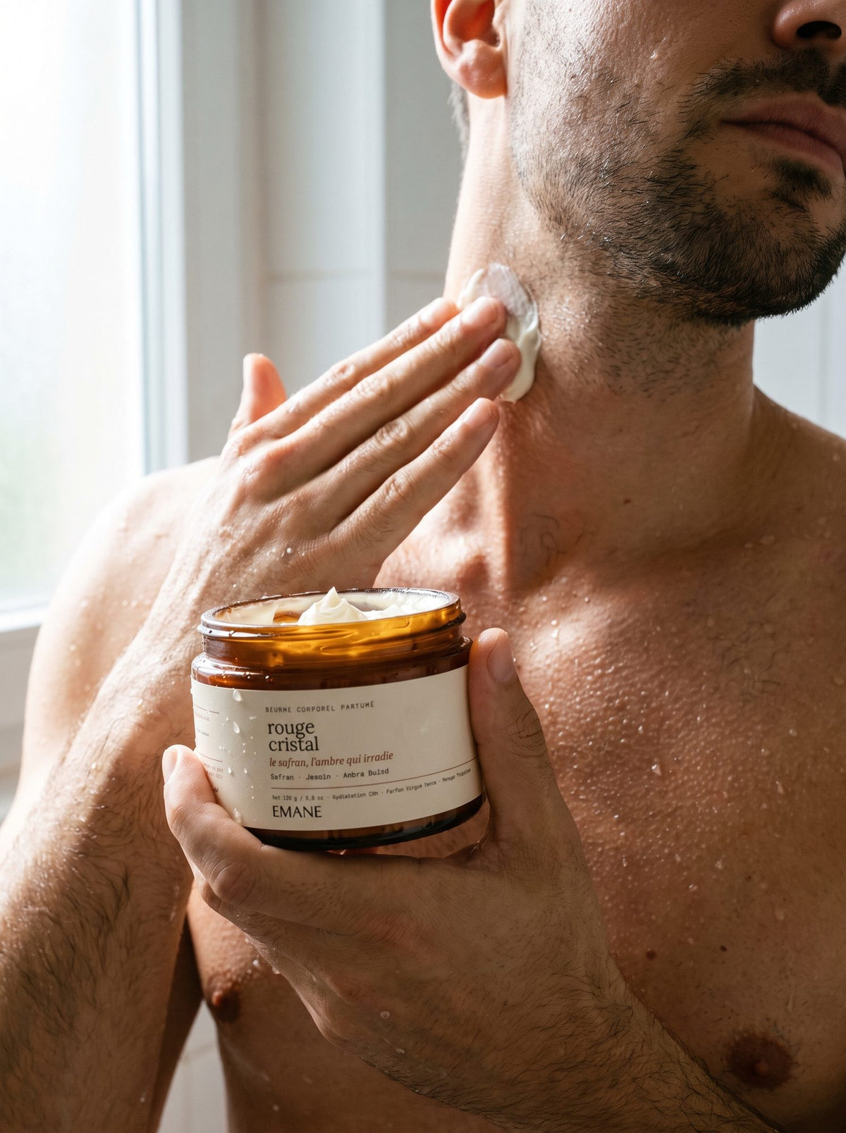 Body butter first, on the neck and chest