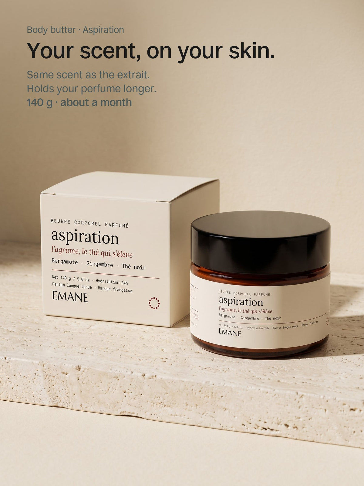 Aspiration body butter jar and its box