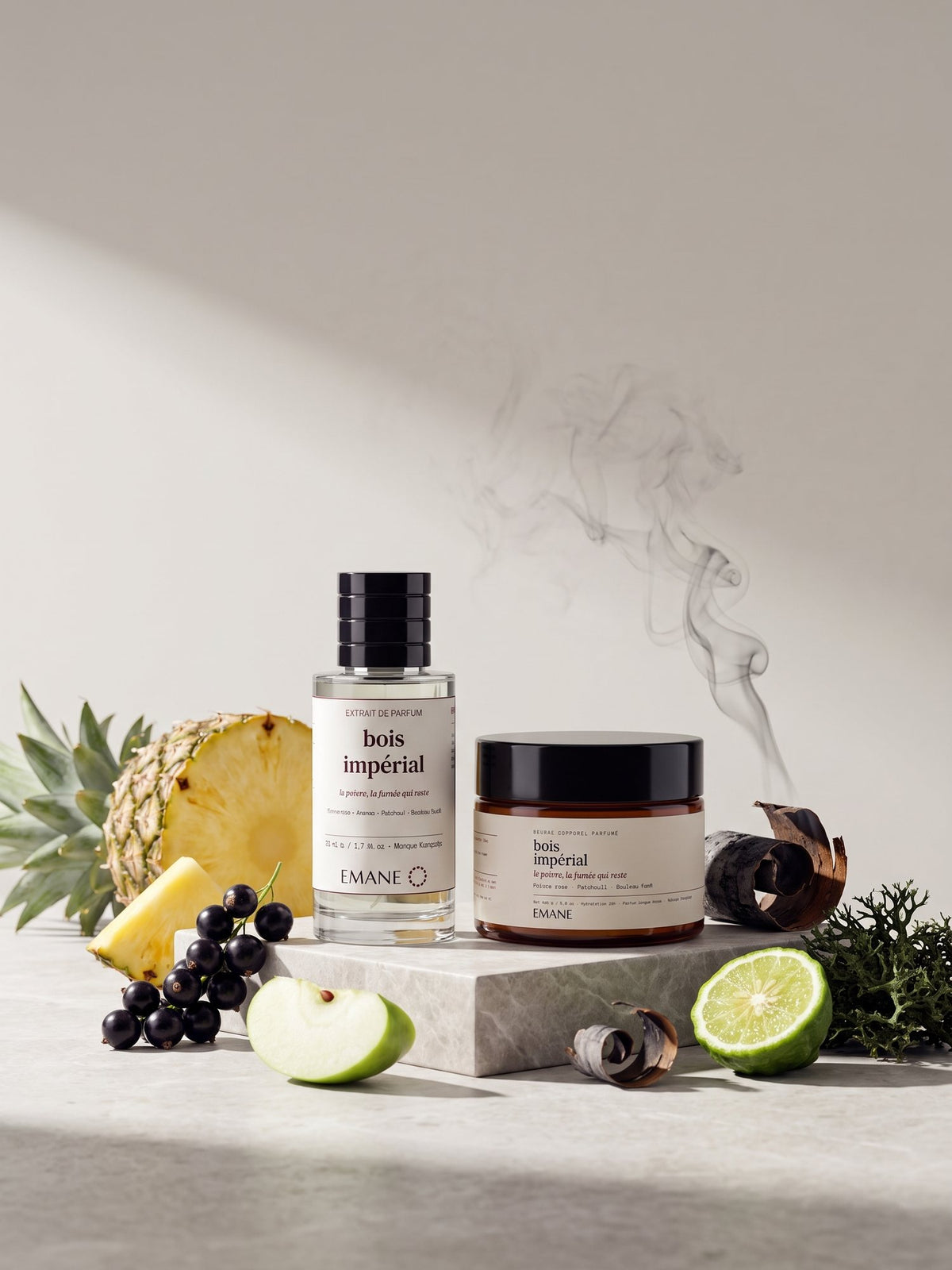 Bois Impérial body butter and extrait with their ingredients