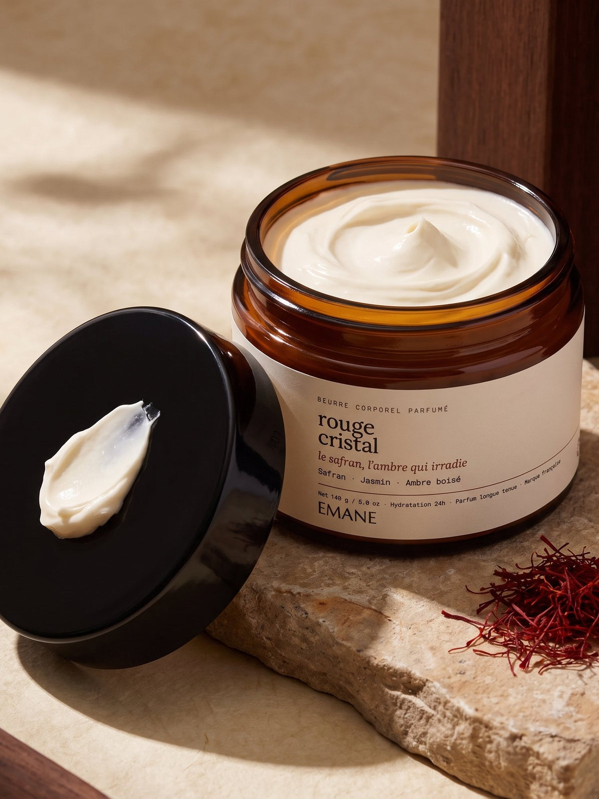 Rouge Cristal body butter texture, rich and whipped