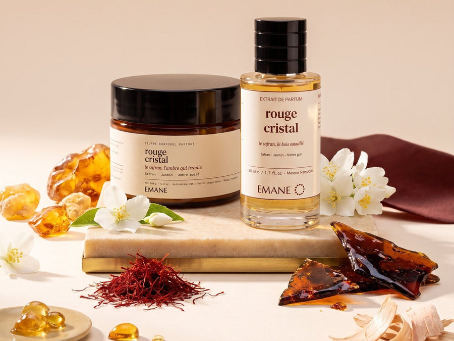 Rouge Cristal with its raw ingredients