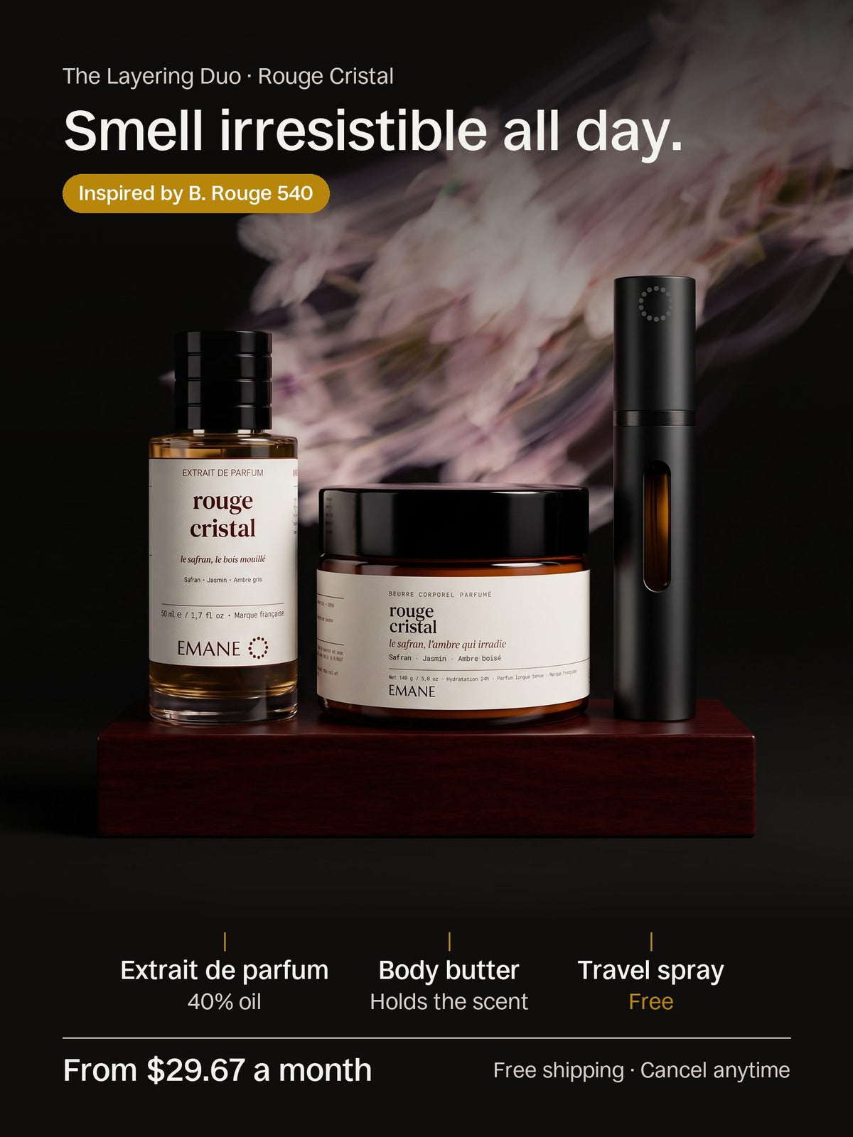 The Layering Duo box: 40% extrait de parfum, body butter and free travel spray