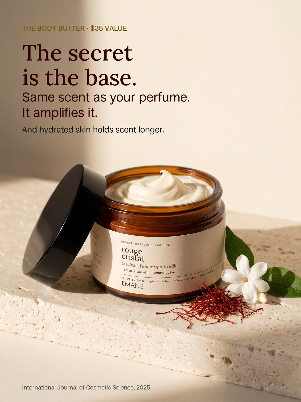 The EMANE body butter: same scent as your perfume, it amplifies it